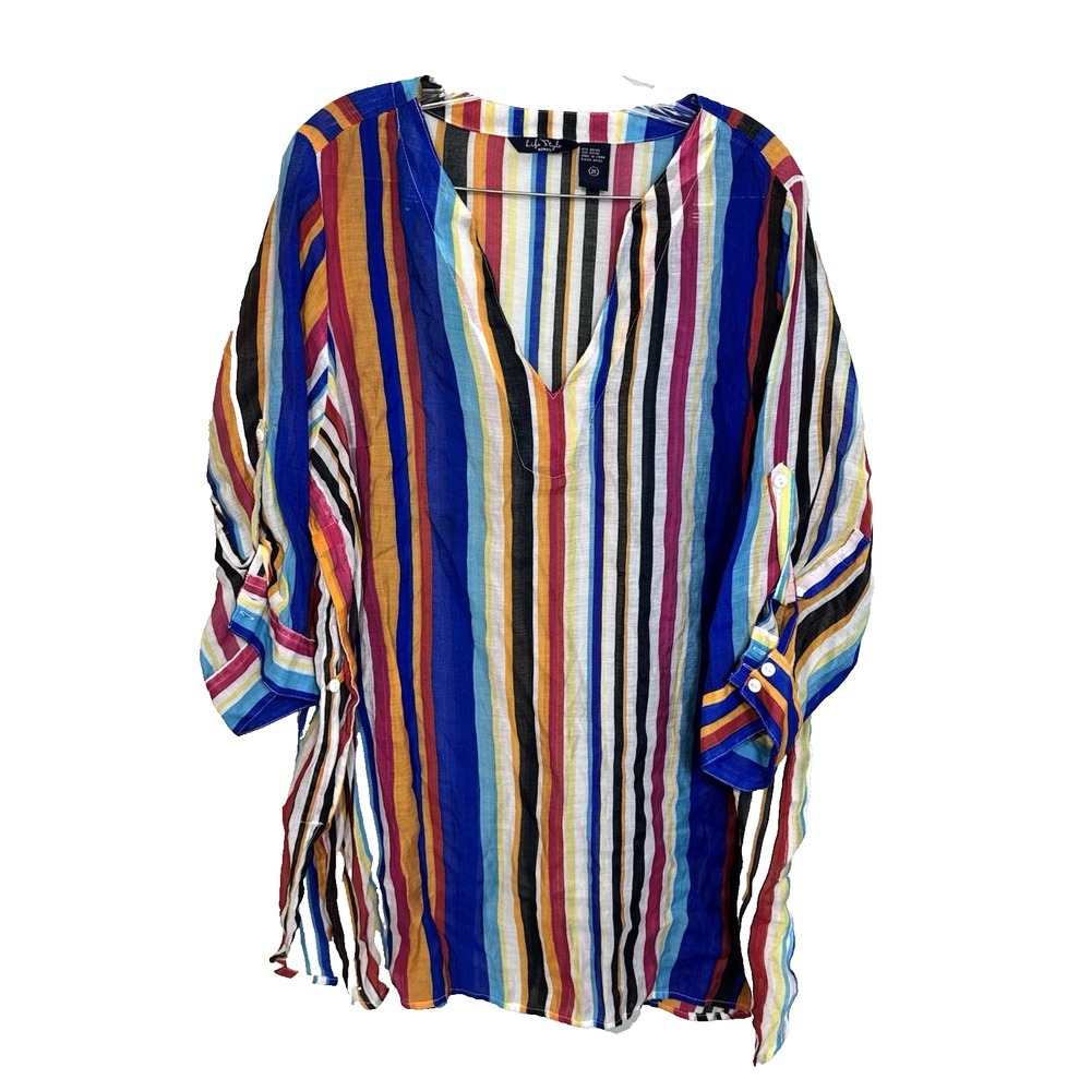 Lifestyle Womans Sheer Striped Tunic Coverup Plus Size 2X Multicolor Coastal‎